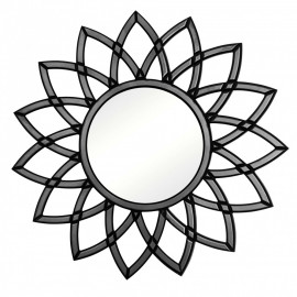Круглое зеркало-солнце в чёрной декоративной раме Shiny Black 